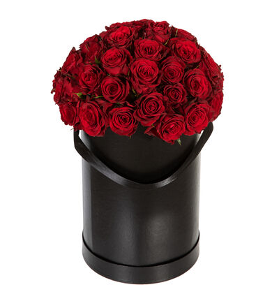 Røde roser i sort gaveeske XL